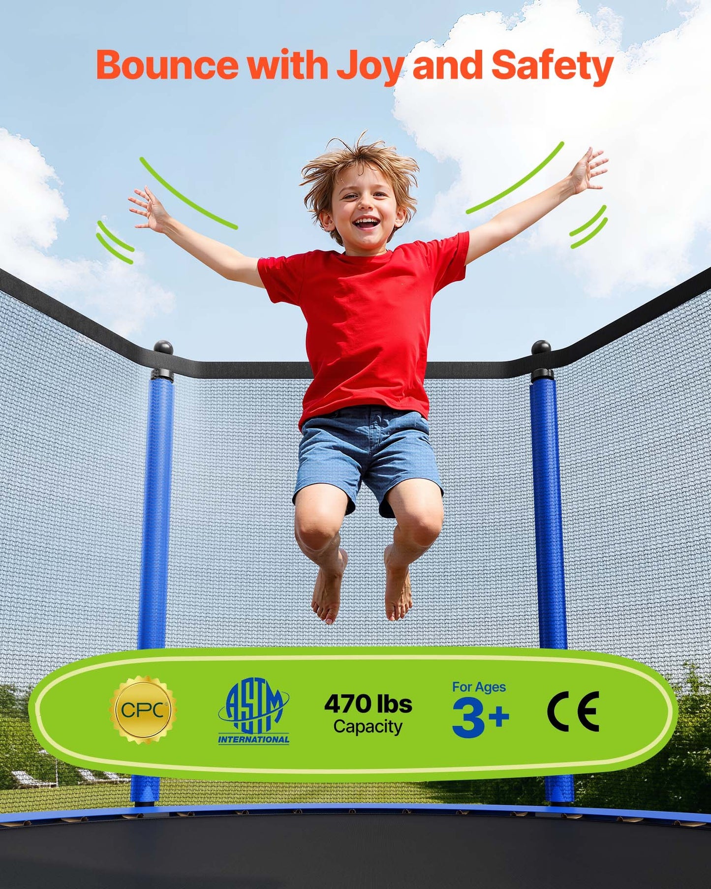 Outdoor Trampoline, 15FT Round Recreational Trampoline With Enclosure Net, ASTM Approved, Heavy Duty Trampolines, Max 470 Lbs Weight Capacity, Anti-Rust Backyard Trampolines For Kids & Adults
