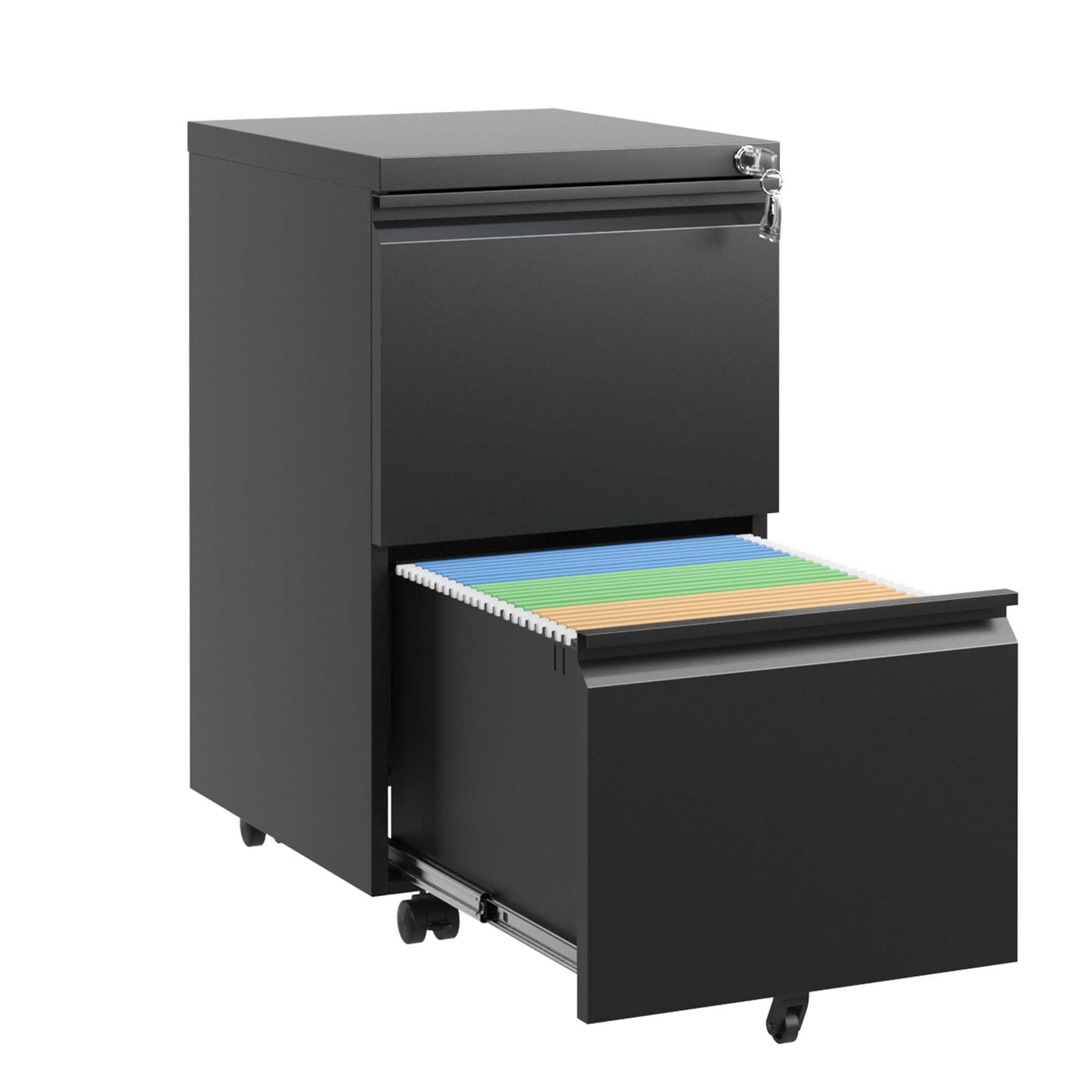 2 Drawer Metal  Mobile File Cabinet, Rolling File Cabinet With Lock For Hanging Legal Letter A4 Size,Fully Assembled Except Wheels