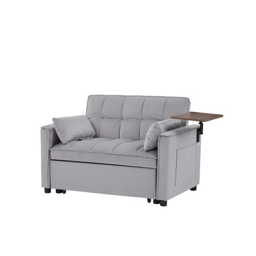 Velvet Loveseat Sleeper Sofa Bed With Side Table