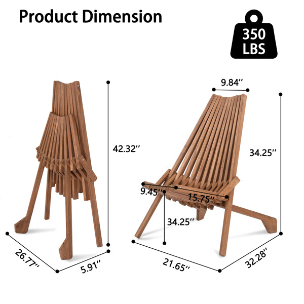 Wood Folding Chair For Outdoor, Low Profile Acacia Wood Lounge Chair For Balcony Porch BackyardPatio Lawn Garden