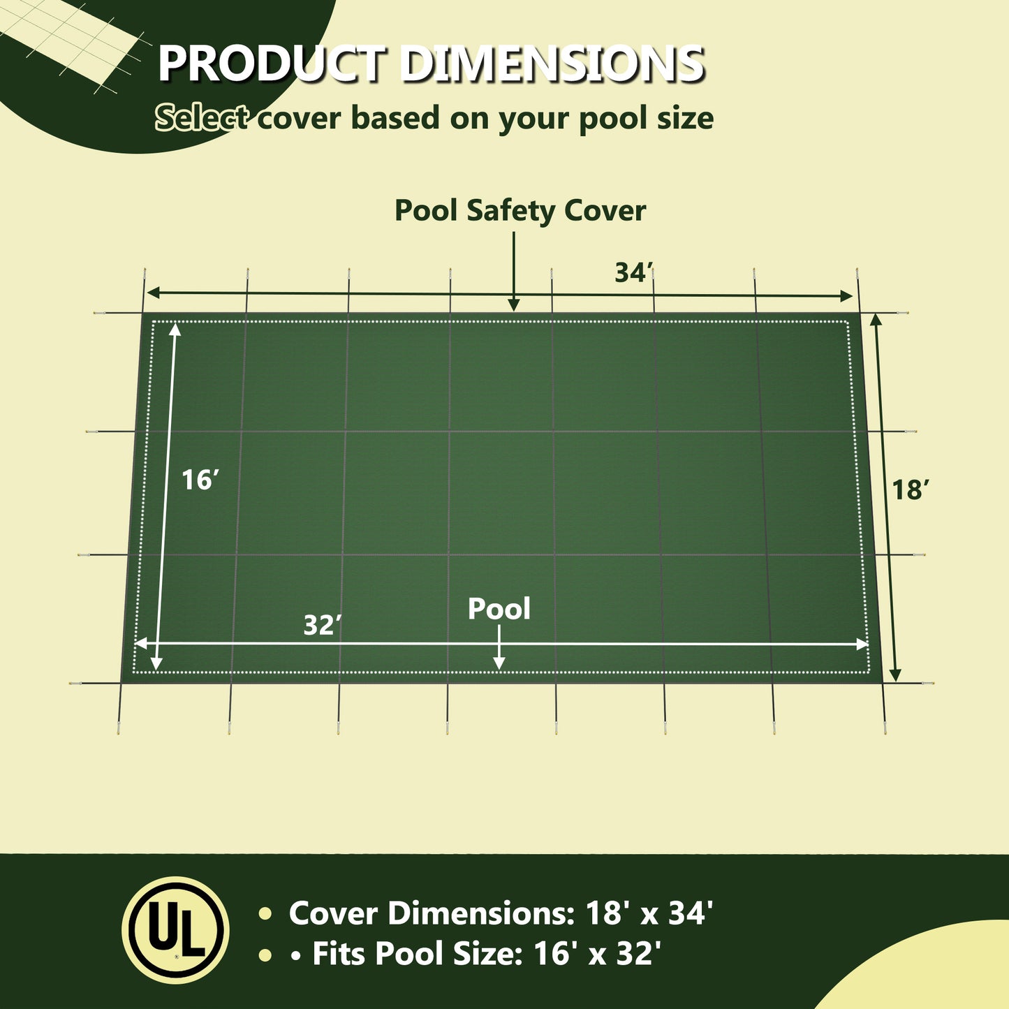 Inground Pool Safety Cover, Rectangle Winter Pool Cover,for Swimming Pools,UV Protection Tarp Waterproof,Green