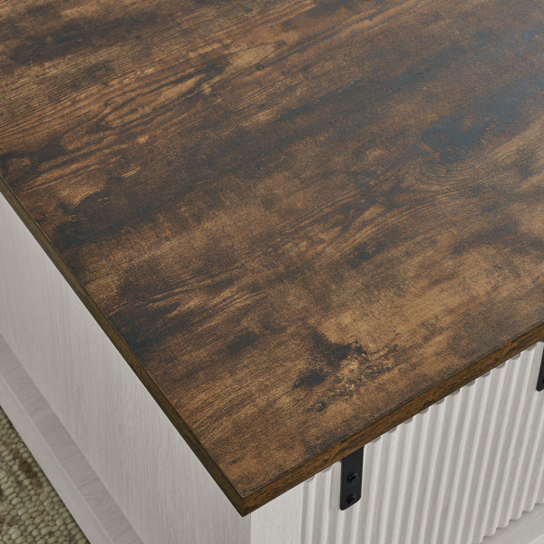 41.3 Inch Coffee Table With Storage And Sliding Wood Door, Farmhouse And Industrial Cocktail Table With Adjustable Shelves, Rectangular Rustic Living Room Table For Living Room Meeting Room