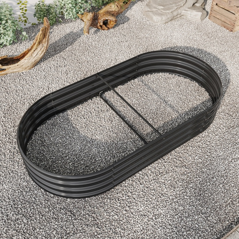 Black Raised Garden Bed Outdoor, Oval Metal Planter For Plants, Vegetables, Flowers