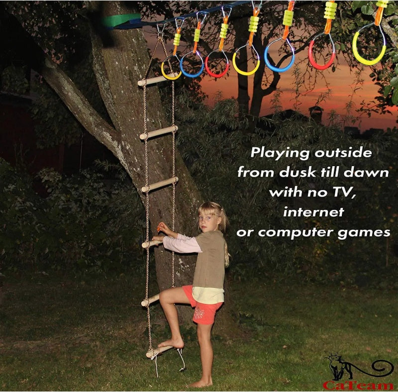 Wooden Rope Ladder For Kids With Ground Anchoring Lenght 2m Width 40cm Outdoor Or Indoor Climbing Rope Ladder For Ninja Slackline Backyard Playground Home Gym Park Treehouse