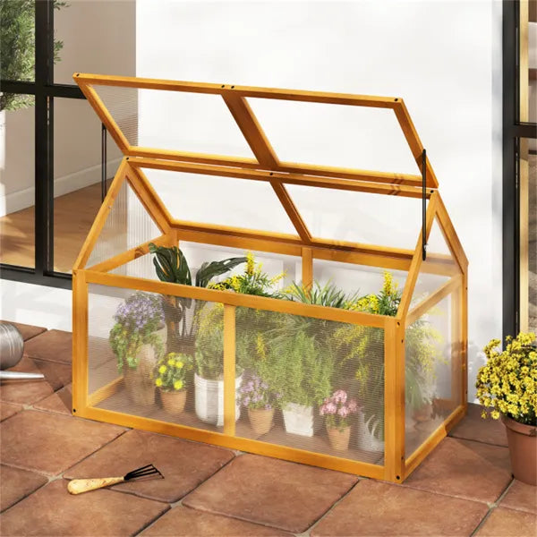 Orange Portable Garden Hot House, Sturdy Wooden Greenhouse For Vegetables Fruits Flowers (40"x21"x28")