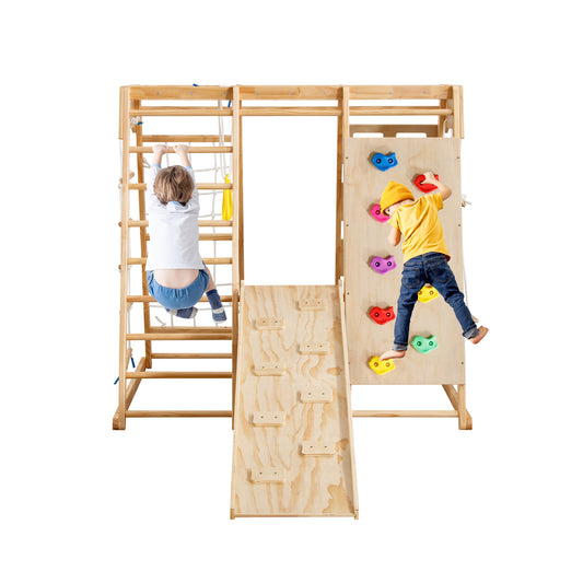 Toddler Indoor Wooden Gym 8-in-1 Indoor Playground Climbing Playset