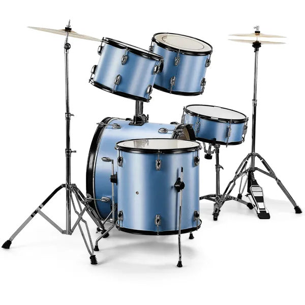 Full Size AdultDrum Set 5-Piece Blue With Bass Drum, Two Tom Drum, Snare Drum, Floor Tom, Stool, Drum Pedal, Sticks