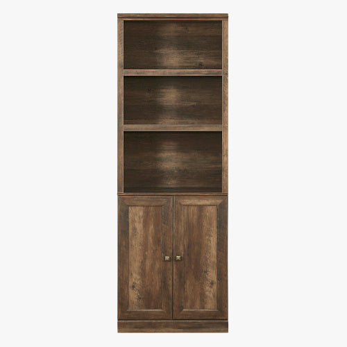 1 Door Bookshelf With USB Port And 3 Open Bookshelf Bookshelves Side Cabinet Storage Shelves, Rustic Brown