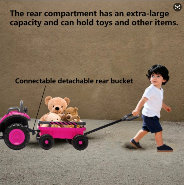 Kids Electric Ride On Tractor With Trailer, 12V Powered Children's Farm Tractor Toy Car With LED Lights, Music, PP Material, For 3-6 Years Old