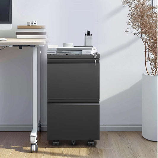 2 Drawer Metal  Mobile File Cabinet, Rolling File Cabinet With Lock For Hanging Legal Letter A4 Size,Fully Assembled Except Wheels