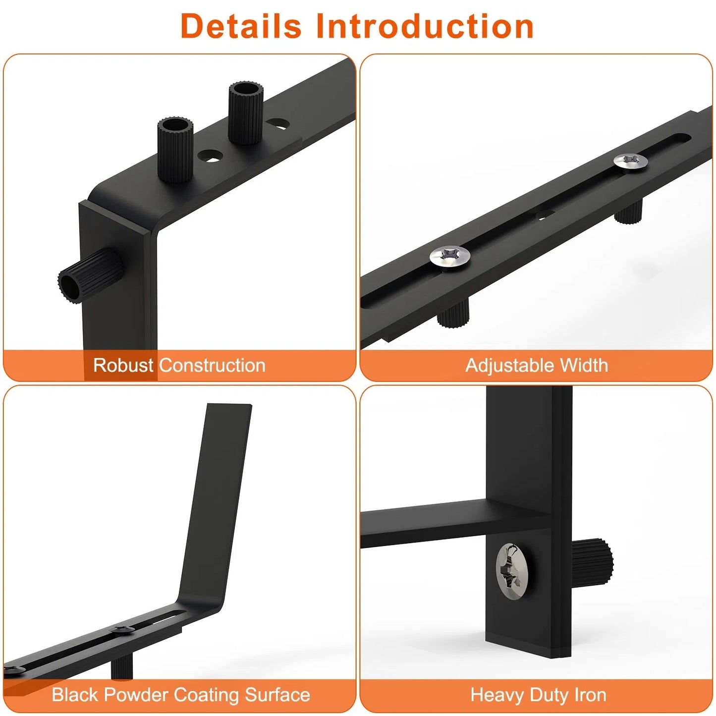 Telescopic Window Planter Bracket, Iron No-Drill Wall-Mounted Flower Box Holder, Tray & Dual-Size Hook, Indoor Outdoor Rustproof Rail Hanging Basket Support, With 24 Screws & Screw
