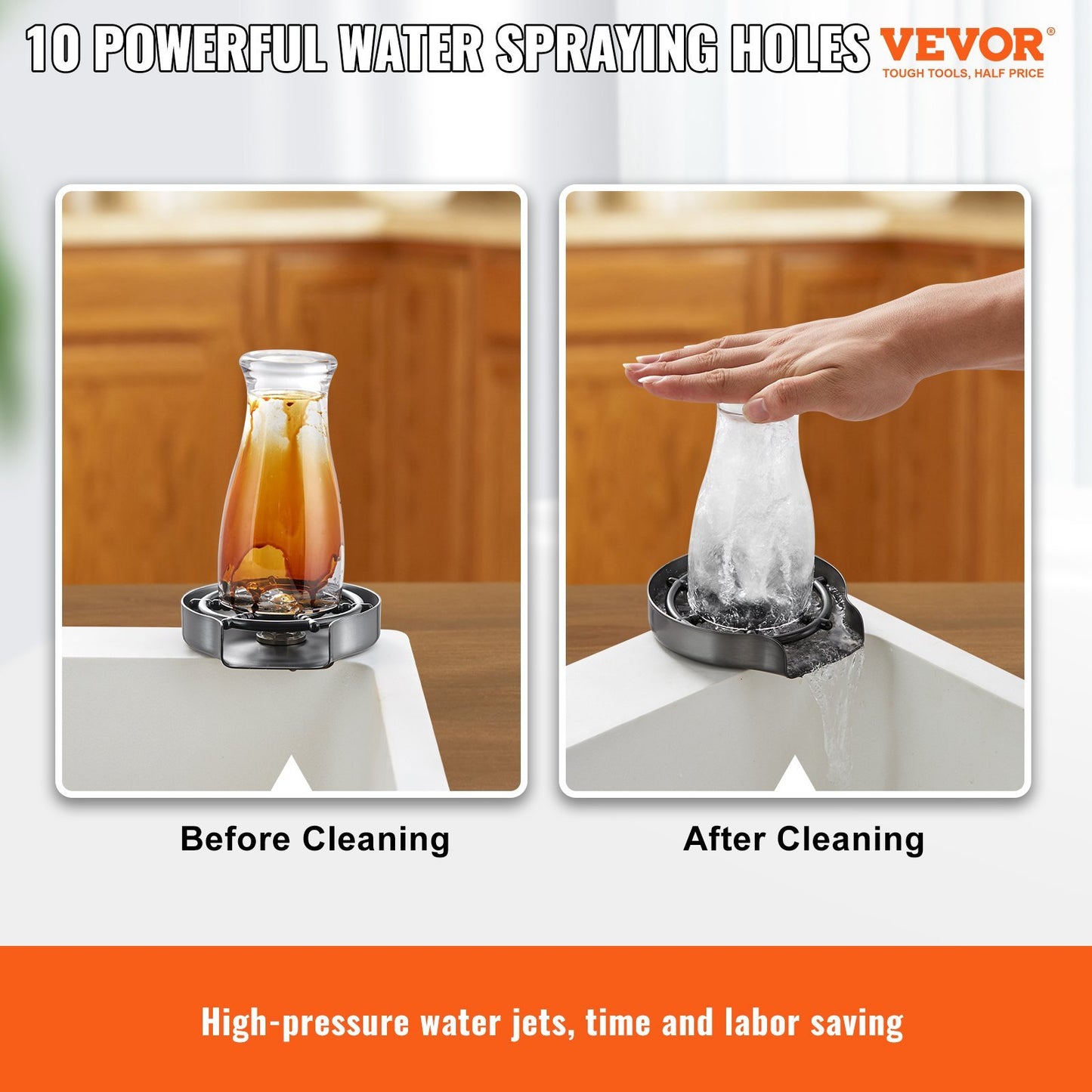 Glass Rinser, 10 Powerful Spraying Jets 360  Rotating Cup Rinser For Sink, 304 Stainless Steel Faucet Cup Washer With ABS Cup Holder For Baby Bottle, Glass Cup, Wine Glass