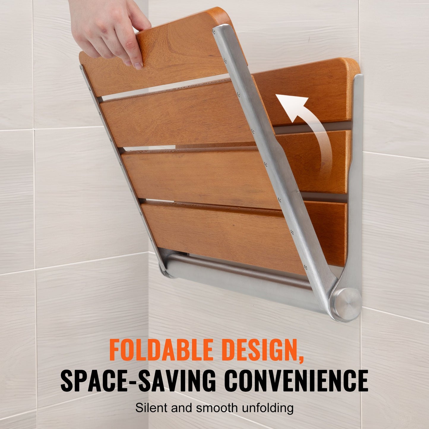 Folding Teak Shower Seat, 20.9 X 16'' Unfolded, Wall Mounted Fold Up Shower Bench With 500 Lbs Load Capacity, Space Saving Home Care Fold Down Shower Chair, For Seniors Pregnant Women Children