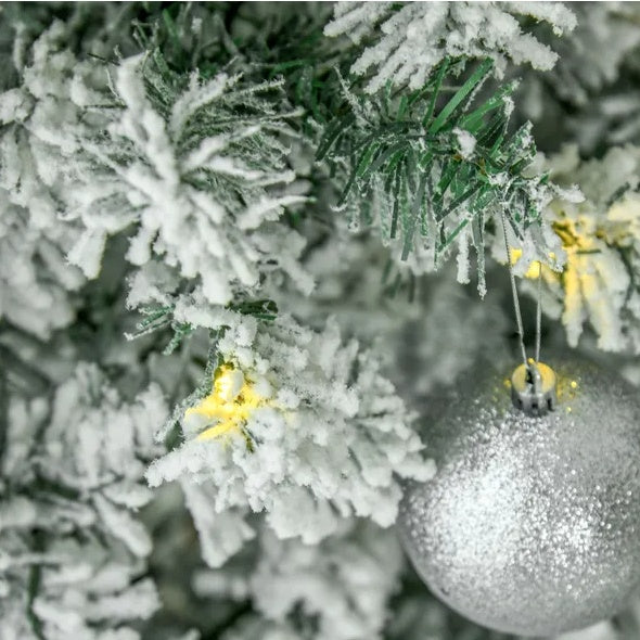 9ft Pre-Lit Snow-Flocked Slim Douglas Fir Artificial Christmas Tree With Realistic Branches, 550 LED Lights And 988 Tips