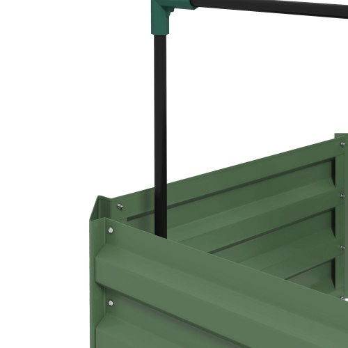 Outsunny Galvanized Raised Garden Bed, 24 X 24 X 11.75 Outdoor Planter Box With Trellis Tomato Cage And Open Bottom For Climbing Vines, Vegetables, Flowers In Backyard, Garden, Patio, Green