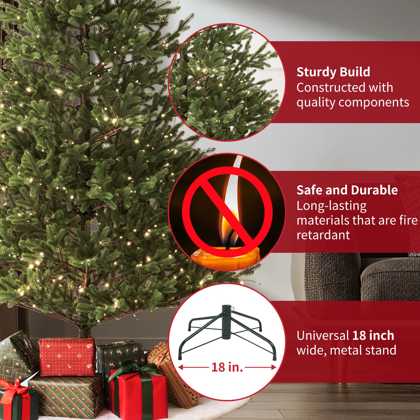 Balsam Fir Heritage 7.5ft Christmas Tree Pre-Lit Artificial Full With 3,941 Branch Tips & 1,485 Low-Voltage Warm LED Lights, Foldable Stand & Realistic Flame-Resistant Branches