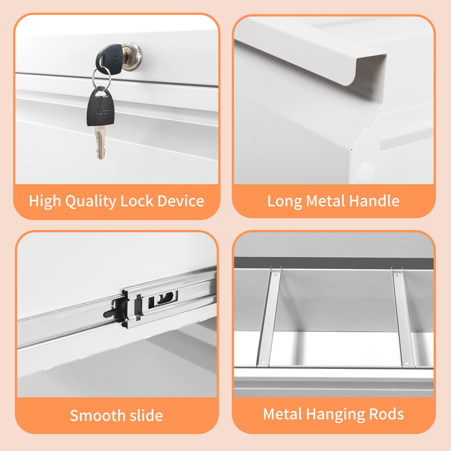2 Drawer Metal  Mobile File Cabinet, Rolling File Cabinet With Lock For Hanging Legal Letter A4 Size,Fully Assembled Except Wheels