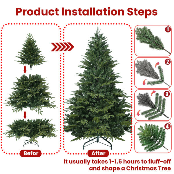 Artificial 4ft Green Christmas Tree With 856 PE PVC Mixed Branch Tips, Steel Wire, Hinged Premium & Foldable Base For Indoor Holiday Decorating