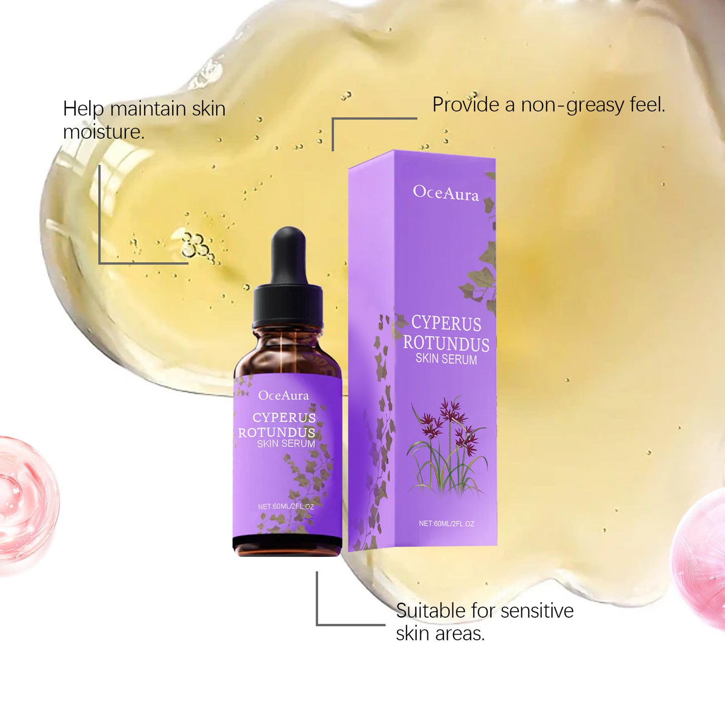 OceAura Cyperus Rotundus Skin Serum with packaging on a white background