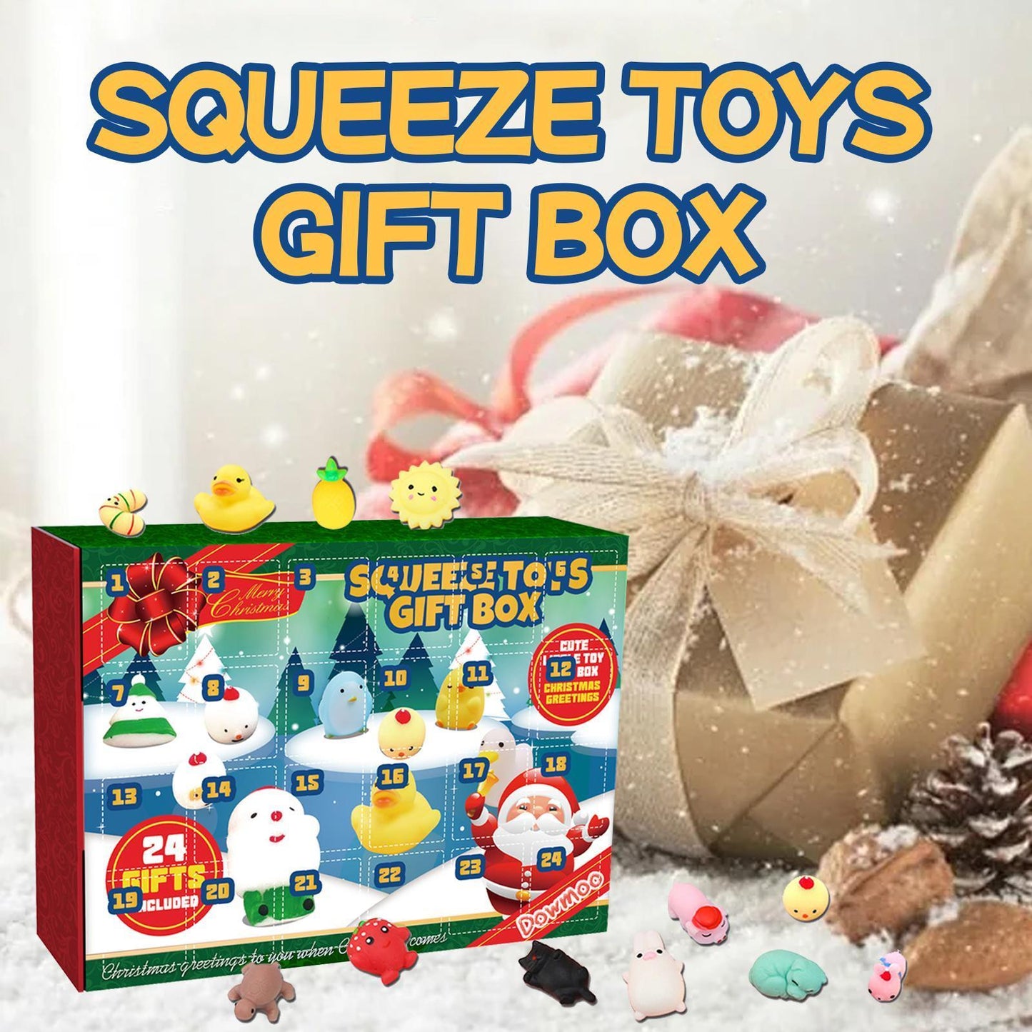 Christmas Squeezable Gift Box, 24-compartment Countdown Blind Box, Squeezeable Cartoon Toy For Stress Relief.