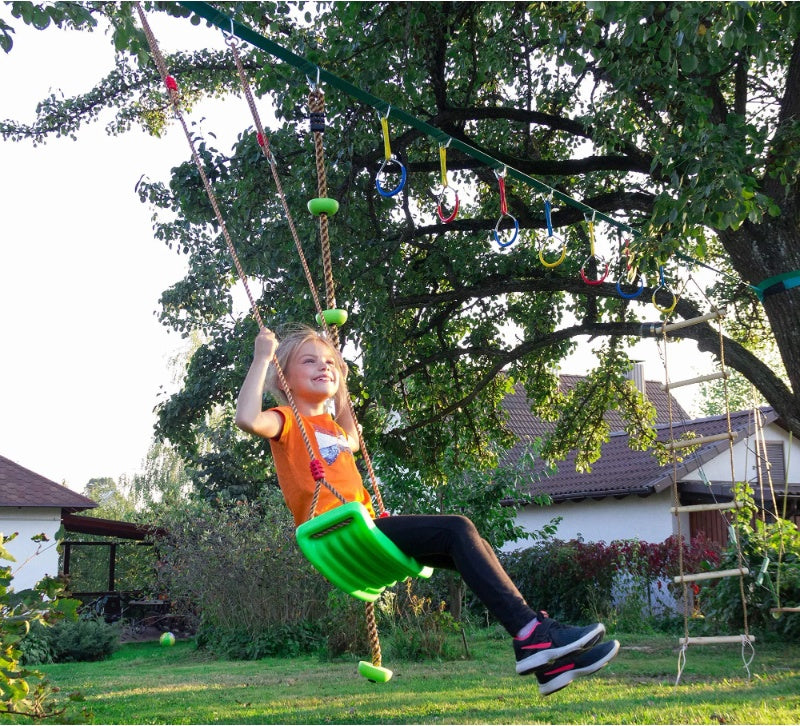 Swing Seat Green For Kids And Adults With Length Control Hinge 220lb 100kg Load Ninja Slackline Ready Triangle Carabiners Included Playground Swing Set Accessories Replacement