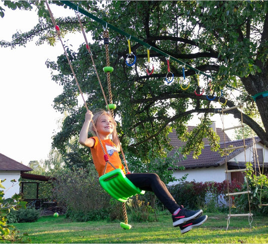 Swing Seat Green For Kids And Adults With Length Control Hinge 220lb 100kg Load Ninja Slackline Ready Triangle Carabiners Included Playground Swing Set Accessories Replacement