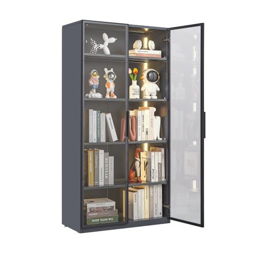 Best Selling New Design Double Door Metal Glass Display Cabinet With Living Room Light Strip