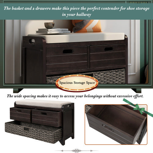 Storage Stool With Detachable Basket And 2 Drawers