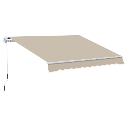 Outsunny 13 X 8 Retractable Awning, Patio Awnings, Sunshade Shelter W  Manual Crank Handle, UV & Water-Resistant Fabric And Aluminum Frame For Deck, Balcony, Yard, Beige