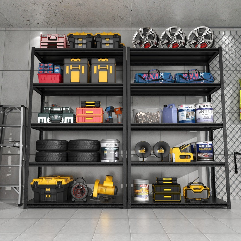 5 Tier Metal Shelves For Storage Garage Shelving 2000LBS Heavy Duty Storage Shelves Adjustable Garage Shelf Industrial Shelving Unit Storage Utility Rack,Black