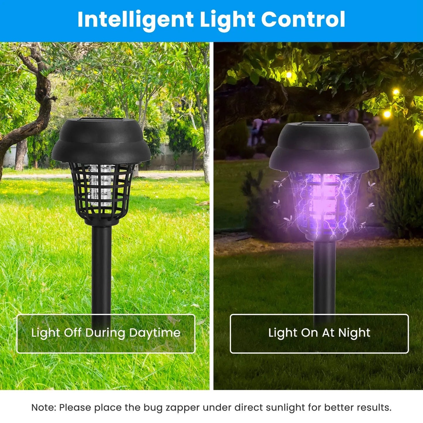 Solar Mosquito Zapper 4-Pack Dual Purple UV & White LED Modes, 532 V Electric Shock, Auto On Off, 800 MAh Rechargeable Battery, Waterproof Torch For Yard, Garden, Patio