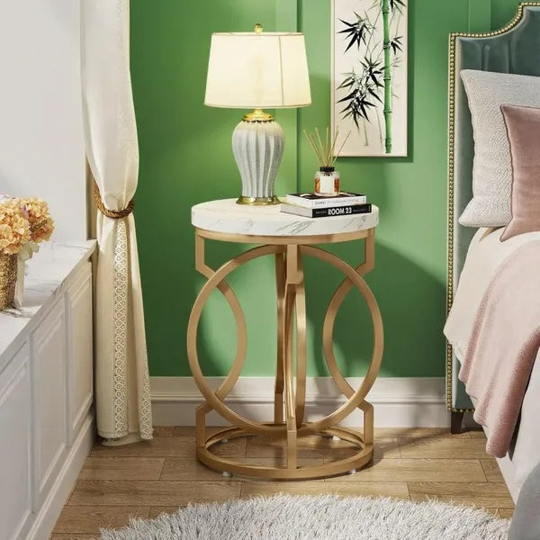 O Shaped Gold Metal Frame End Side Accent Table