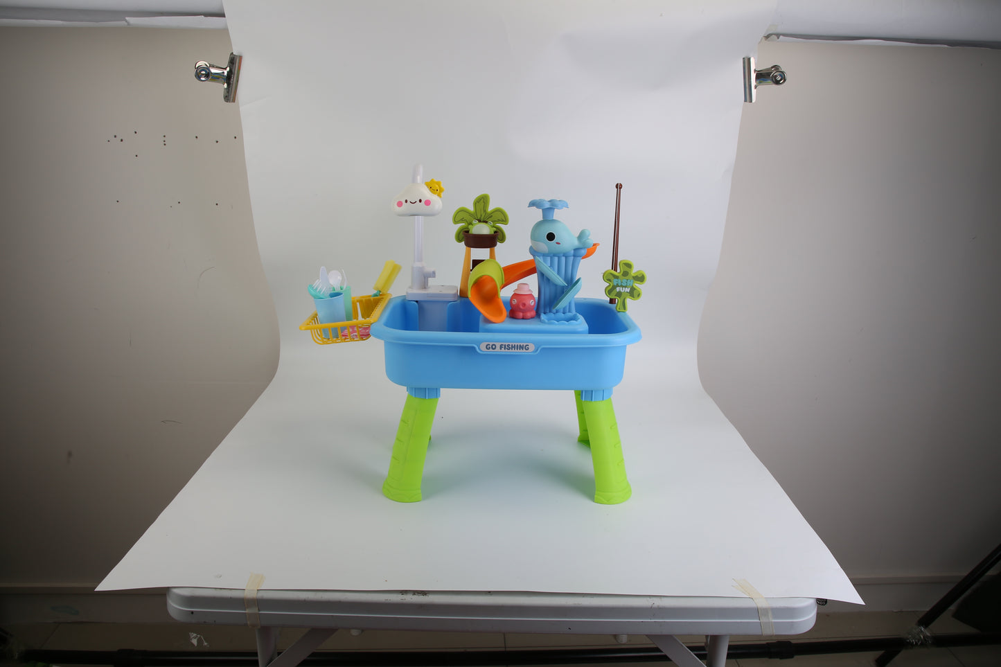 1Set 3 In 1 Kitchen Sink Toy With Electric Faucet Water Table Fishing Game Role Play Sink Set Indoor Outdoor For Kids Aged 3 Years Old