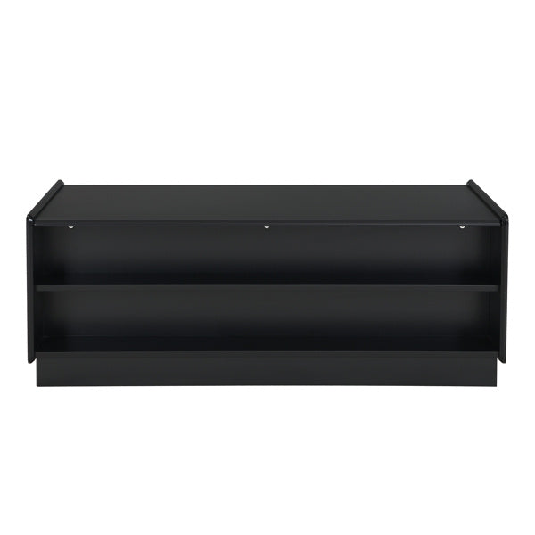Modern Rectangle Coffee Table With 4 Drawers And 2 Display Shelves, Wood Coffee Table With Fluted Style, Tempered Glass For Living Room
