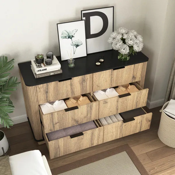 Modern Multi-functional Six-drawer MDF Cabinet,The Perfect Combination Of Rounded Corners And Multifunctional Design, With Product Dimensions
