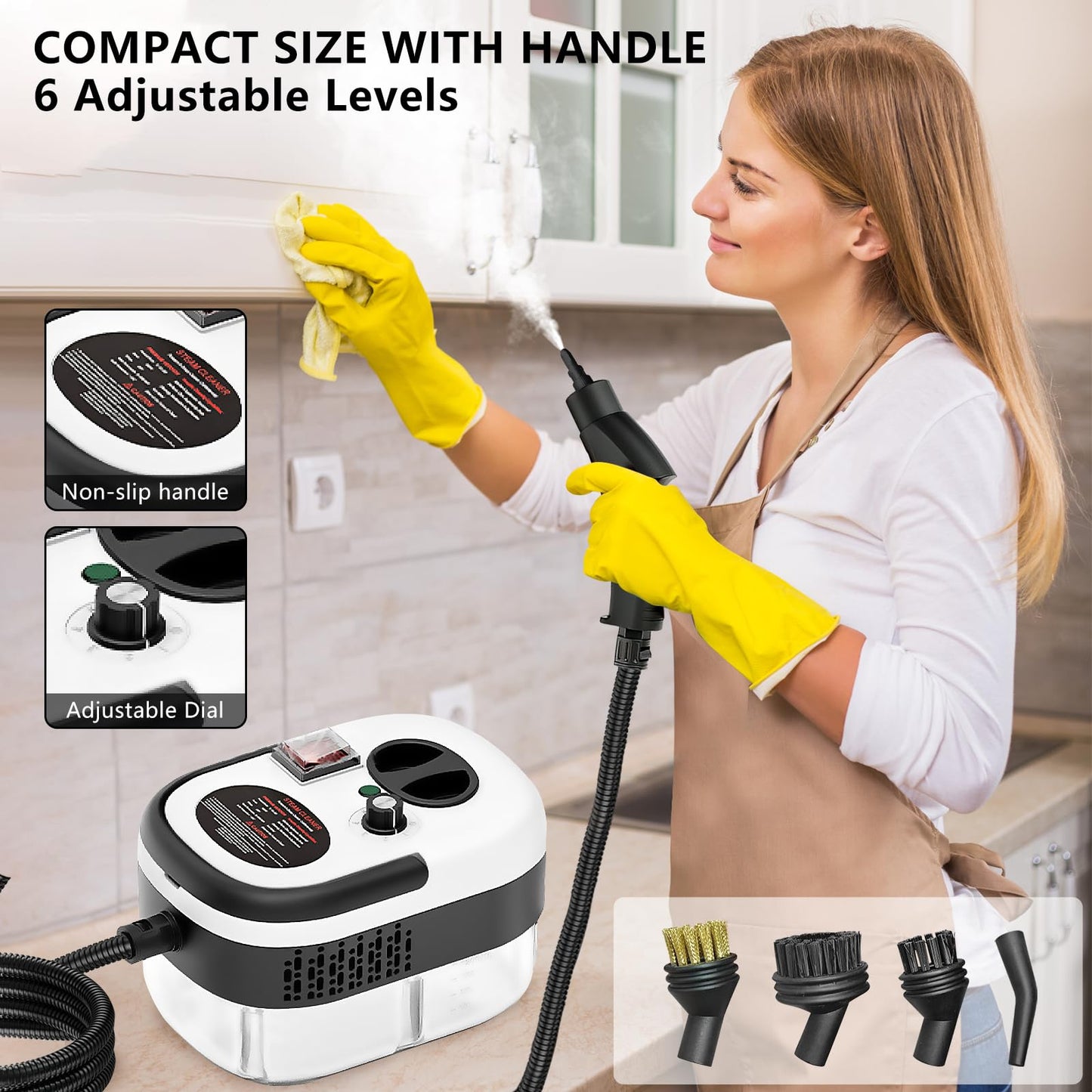 Handheld Steam Cleaner, Steamer For Cleaning, 2500W Pressurized Steam Cleaner With 1.2L Water Tank And 7 Attachments, Portable Steamer Cleaner For Home Car Kitchen Bathroom Furniture Tile Grout