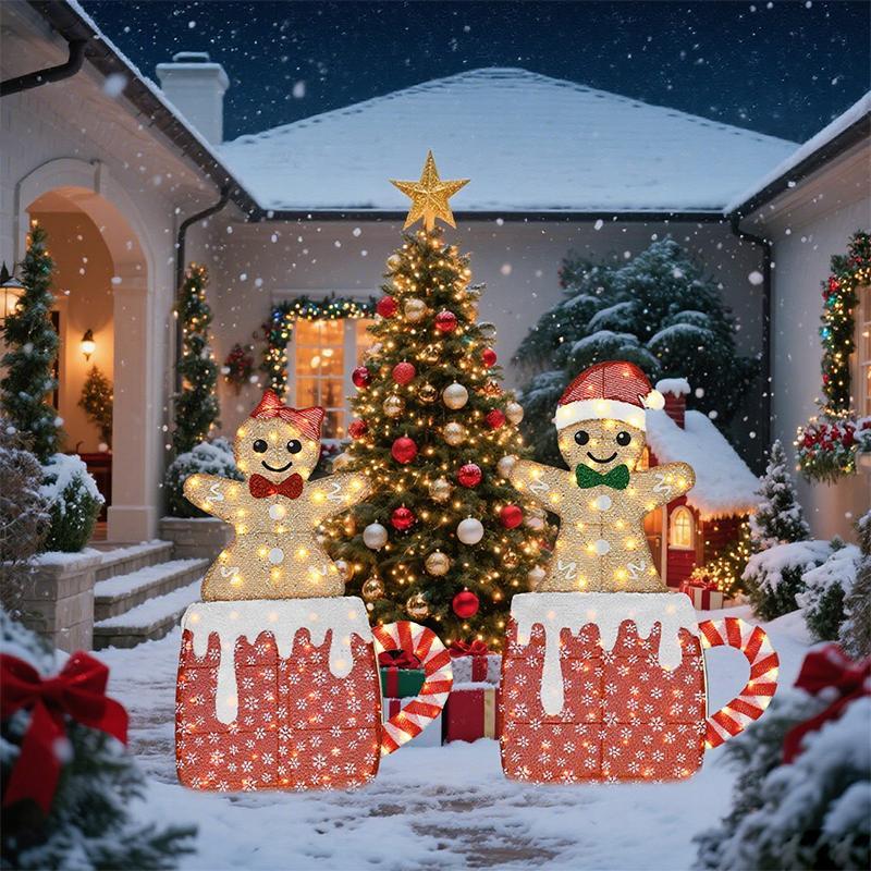 40-inch And 42-inch Gingerbread Man Shaped Decorative Lights, Warm Christmas Style Home Atmosphere Lights, Christmas Holiday Atmosphere Lights