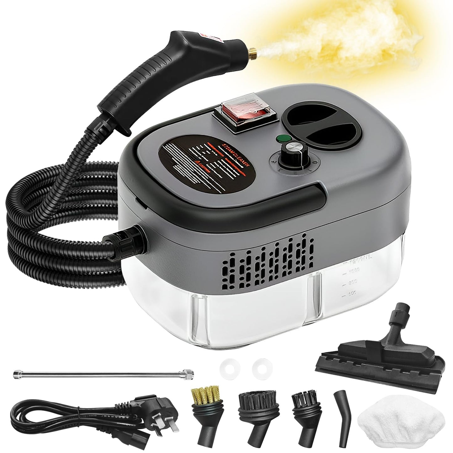 Handheld Steam Cleaner, Steamer For Cleaning, 2500W Pressurized Steam Cleaner With 1.2L Water Tank And 7 Attachments, Portable Steamer Cleaner For Home Car Kitchen Bathroom Furniture Tile Grout