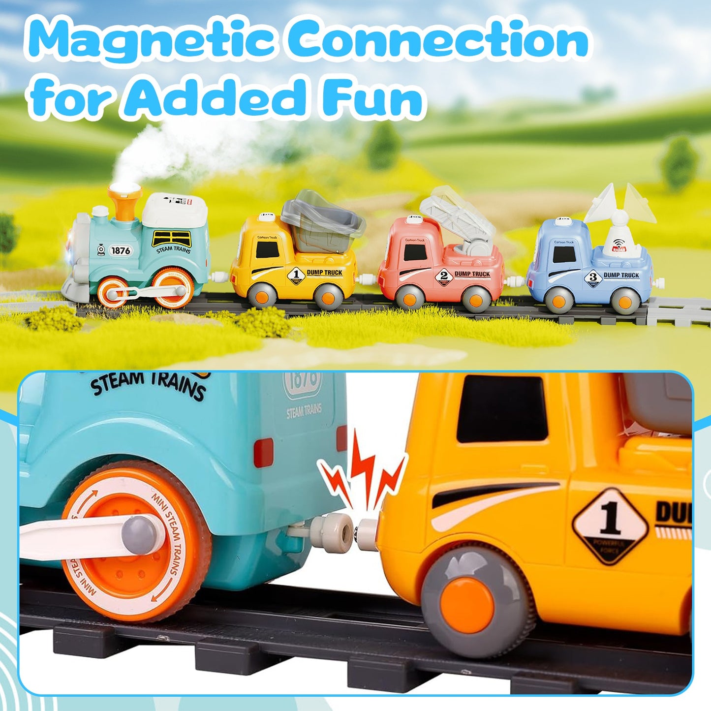 Electric Train Set With Smokes Light Sound Remote Magnetic Train Toys With Locomotive 3 Trucks Gifts For Kids Aged 3 4 5 6 Year Old