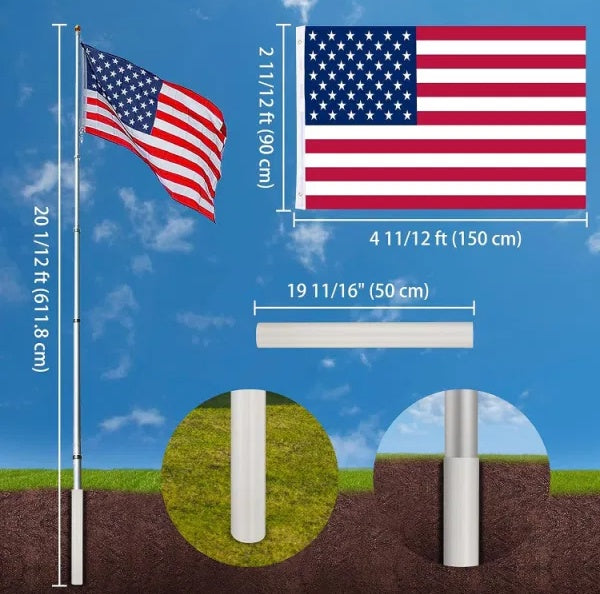 Aluminum Flagpole With US Flag And Ball