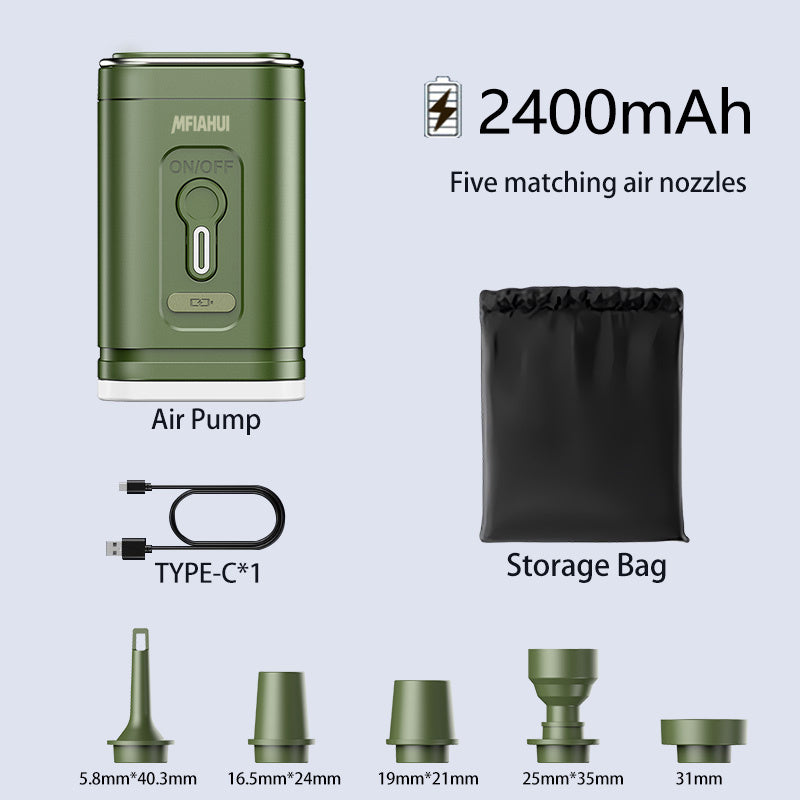 MFIAHUI 2026 Portable Air Pump With Retractable Keychain & 3-Adjustable Lights For Quick Inflate And Air Extraction Camping Travel Home Storage Inflatable Sleeping Bag Airbed Outdoor Equipment
