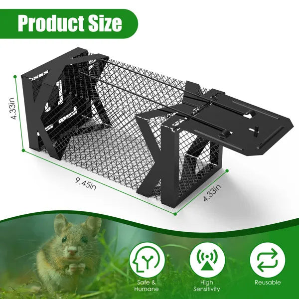 Humane Mouse Trap Cage, Non-Lethal  No Electricity Glue Chemicals , Heavy Duty 1.15mm Metal  Rustproof , Easy Catch & Release For Mice Voles Hamsters, Indoors Outdoors Use
