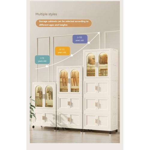 25.59 Side Wide Folding Wardrobe , 25.59x15.75x70.87 , With Magnetic Door, Plastic Storage Cabinet With Wheels One Layer Of Wardrobe X Three Layers Of Folding Boxesx10 Hangers
