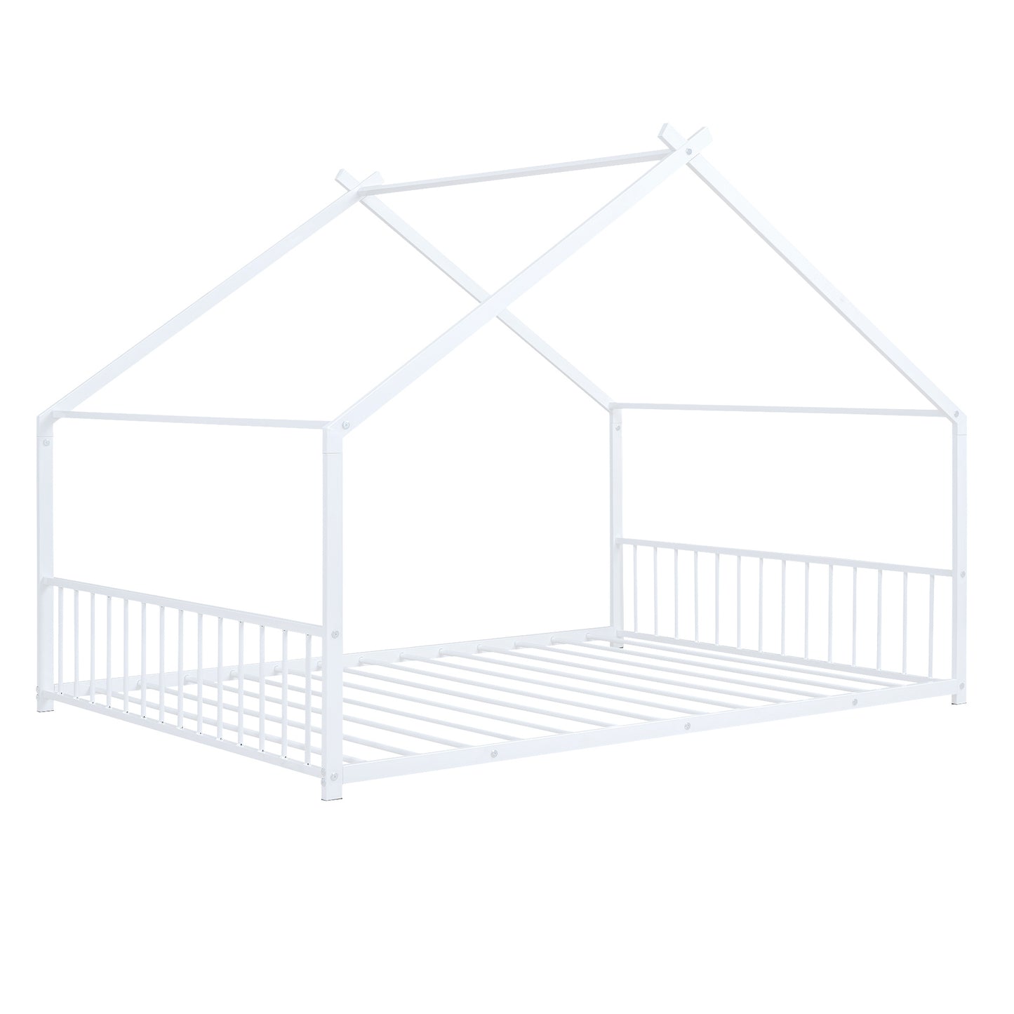 Full Size Metal House Montessori Bed, White