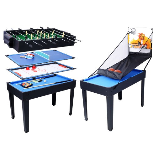 5-in-1 Multi-Game Table - Billiards, Push Hockey  Foosball  Ping Pong, And Basketball Black Blue