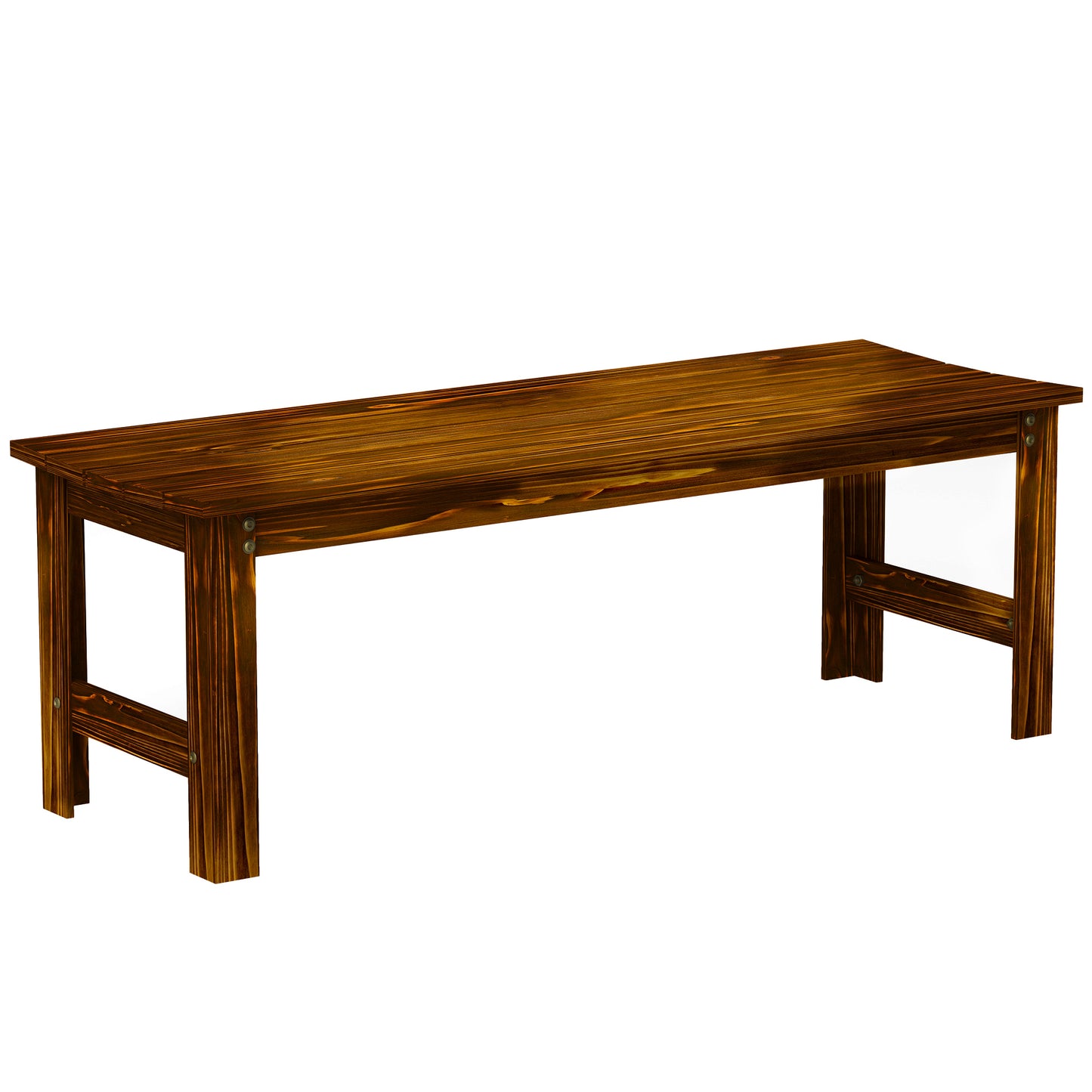 2-Seat Wood Garden Bench, Patio Bench Outdoor Bench With Slatted Seat, Backless Front Porch Bench For Park, Garden, Poolside, Deck, Carbonized