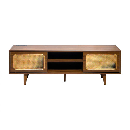 Mid Century Modern Rattan TV Stand , Entertainment Cabinet