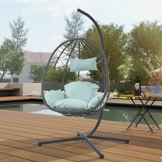 Egg Chair With Stand Indoor Outdoor Swing Patio Wicker Hanging Basket
