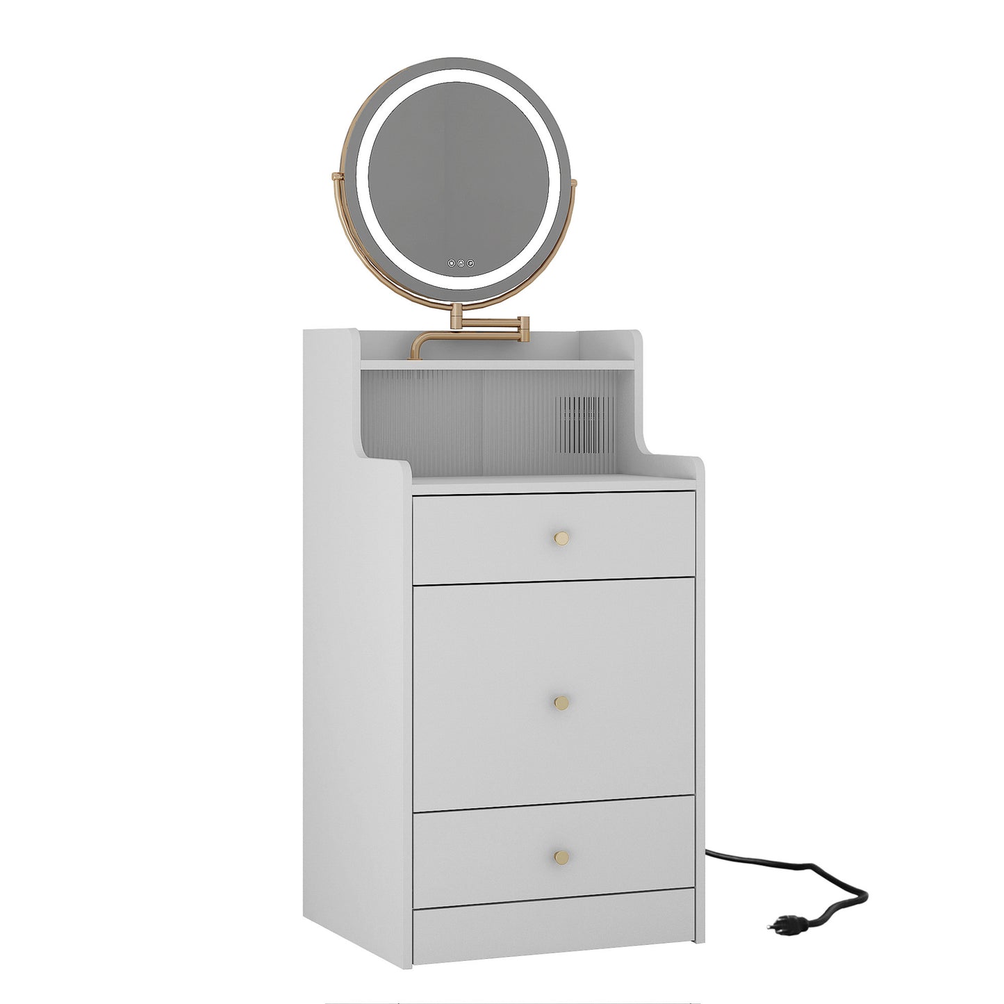3 In 1 Vanity Desk With Mirror And Light ,Small Makeup Vanity Set With Charging Station, With 2 Drawers And Open Storage Space, With Upholstered Stool, Compact Dressing Table Writing Desk For Small Sp