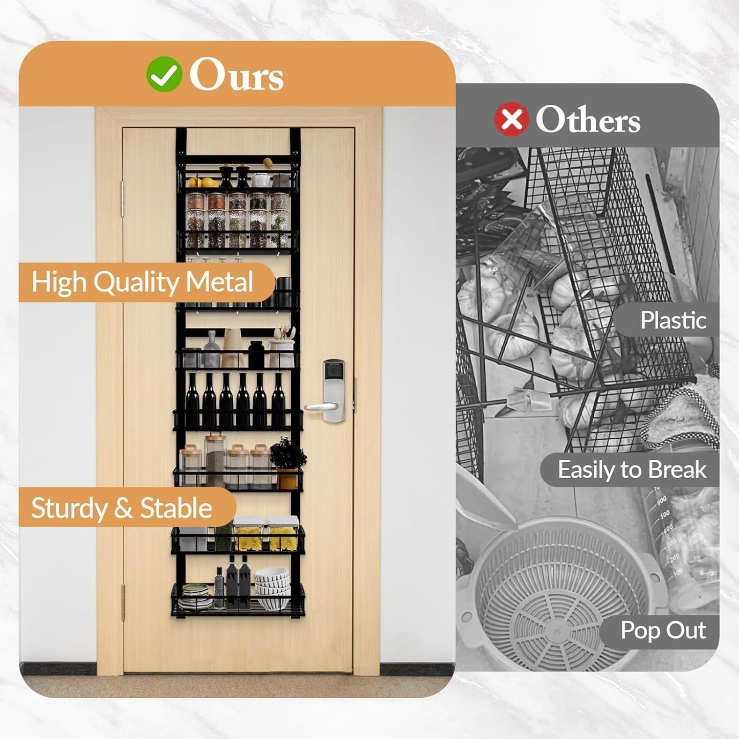 Behind-the-door Food Cabinet Storage Rack, Metal Hanging Spice Rack, Cabinet Door Storage Rack With Adjustable Basket, Kitchen Wall-mounted Spice Rack.